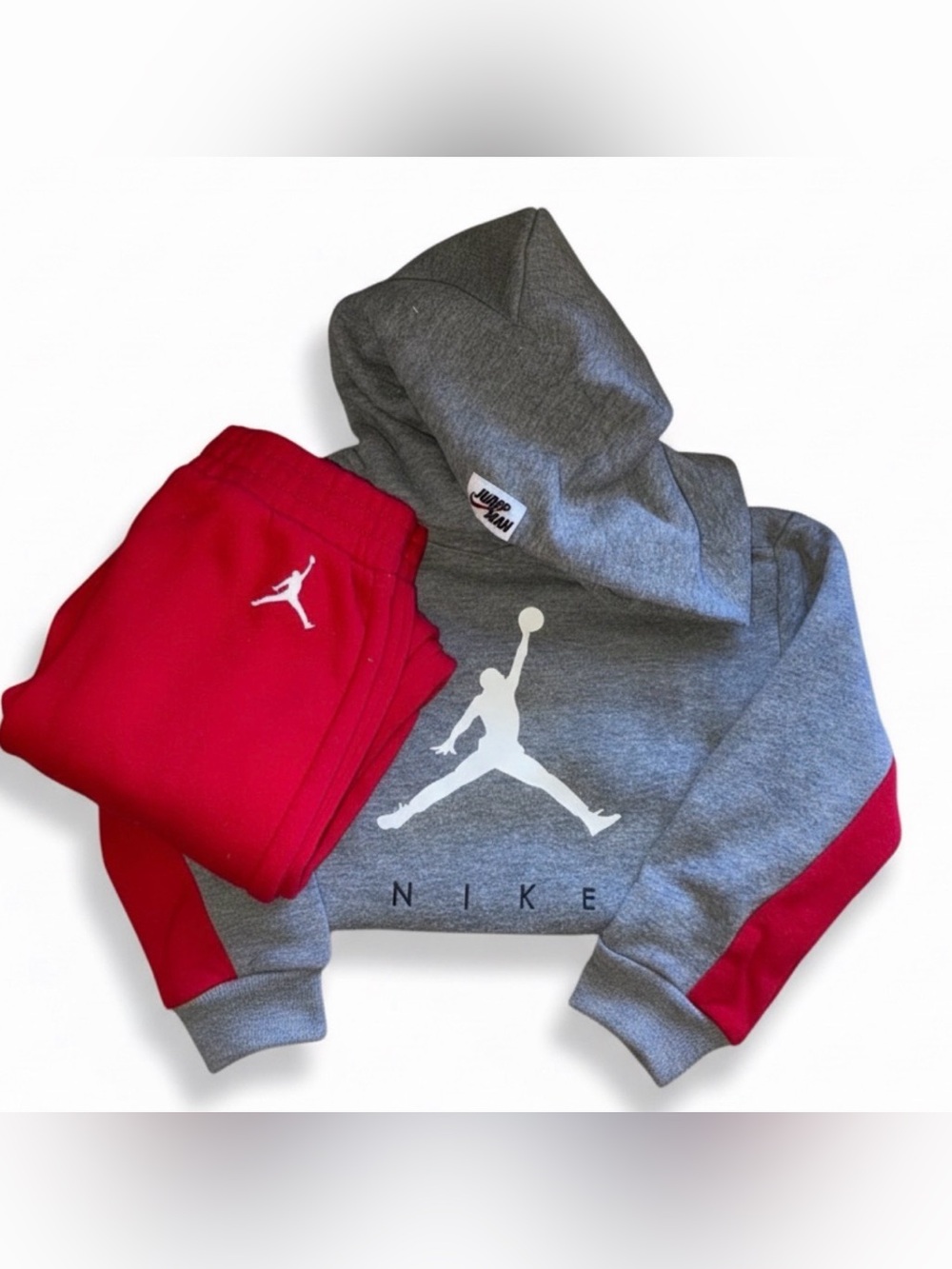Jordan Grey and Red Kids Hoodie + Joggers Set